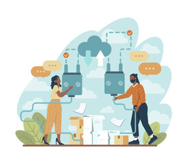 Cloud technology concept. Data information storage and exchange