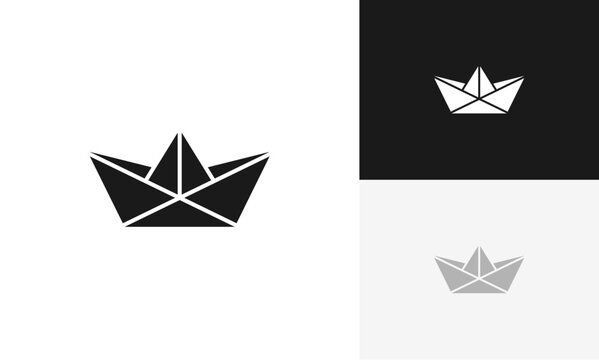 paper boat origami logo icon design vector