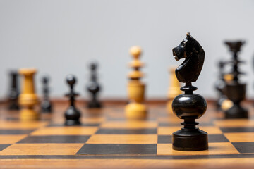 zoom sur le cavalier noir, pion au jeu d'échec © Sophie Animes