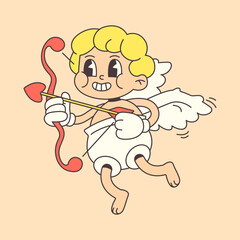 Cupid shoots an arrow in trendy groovy style
