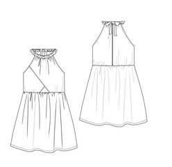 woman halter neck summer dress fashion vector