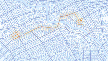 Gps map navigation to own house. City top view. View from above the map buildings. Detailed view of city. Decorative graphic tourist map. Abstract transportation background. Vector, illustration.