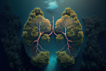 Obraz premium ungs shape concept made of trees in lake on earth