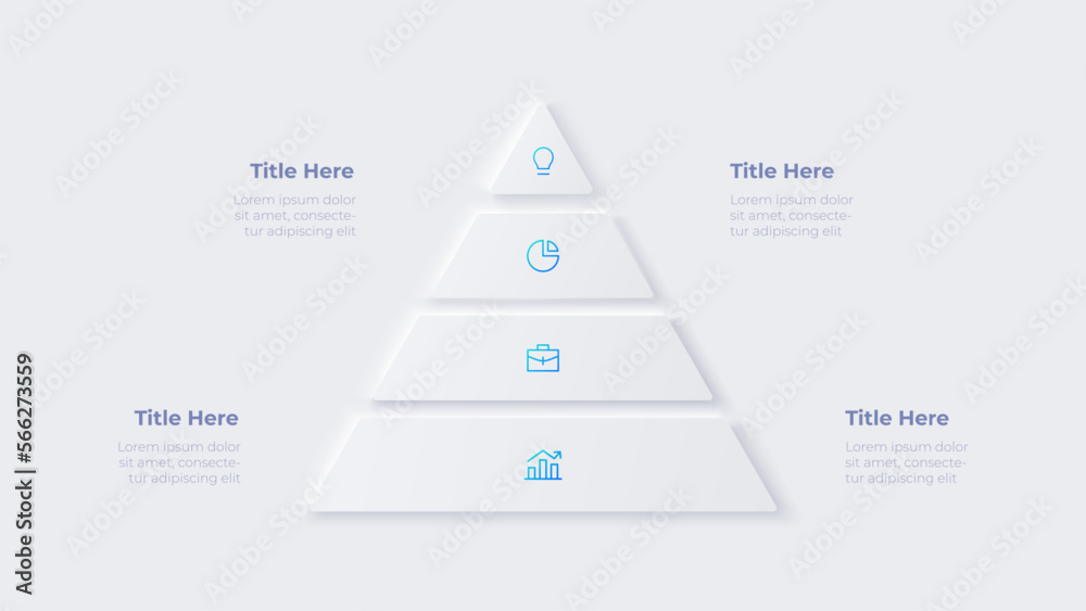 Aufkleber Neumorphic infographic pyramid. Business data visualization with 4 options. Concept of development process