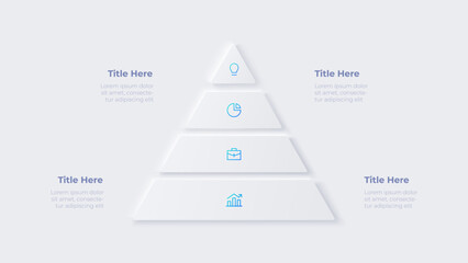 Neumorphic infographic pyramid. Business data visualization with 4 options. Concept of development process