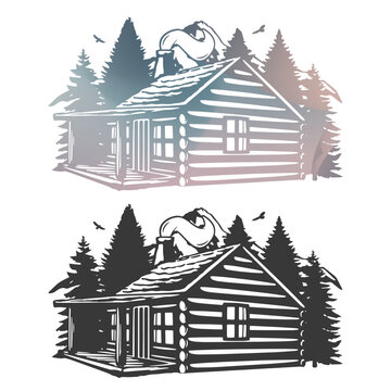 recommend clip art: Cabin Landmark Illustration Clip Art Design Shape. Forest House Silhouette Icon Vector.