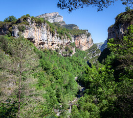 Fototapeta na wymiar view of the mountains in anisclo canyon near huesca
