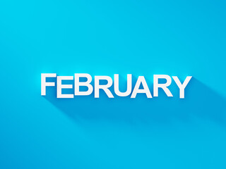 February text word on blue background with soft shadows, calendar background