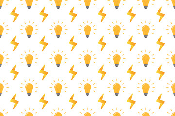 Light bulb electricity seamless pattern on white background vector design