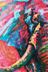 Obraz premium A big colorful elephant. Drawing of an African elephant with markers