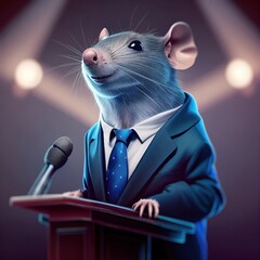 Rat politician speaking at lectern. Generative Ai. - obrazy, fototapety, plakaty