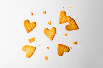 Cookies in Shape of Heart, Handmade Cookies for Valentine's Day, Mother's Day, Sweet Treat Levitating on Beige Backround