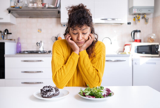 Black Woman New Diet Resolution Tempted By Sugar Food