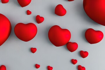 Red Hearts on flat gray Background. Valentines Wallpaper