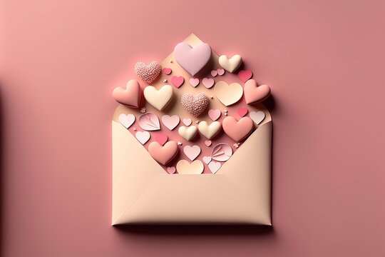 Lettre d'amour avec des coeurs en papier artisanal pour la Saint-Valentin