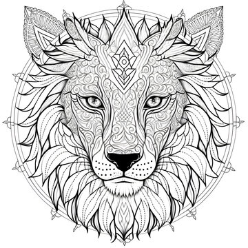 Mandala Lion Coloring Page, Lion Coloring Page, Animal Coloring Page, Generative AI