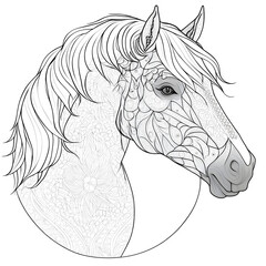 Mandala Horse Coloring Page, Horse Coloring Page, Animal Coloring Page, Generative AI