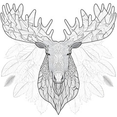 Mandala Moose Coloring Page, Moose Coloring Page, Animal Coloring Page, Generative AI