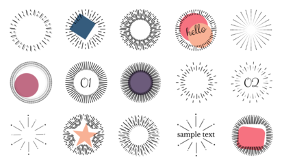 Different Colorful Isolated Sunburst Illustrations Set