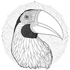 Tucan Mandala, Tucan Coloring Page, Tucan Coloring Page, Animal Coloring Page, Generative AI