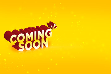 Coming Soon 3d rendering design on yellow abstract background