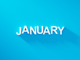 January text word on blue background with soft shadows, calendar background