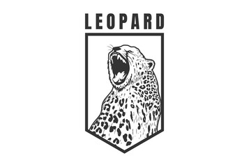 Vintage Angry Roaring Tiger Leopard Jaguar Cheetah Shield Logo Design