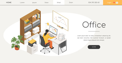 Office - modern vector colorful isometric web banner