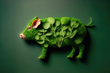 Obraz premium Fleischlose Ernährung, Schwein welches aus Salat besteht - Generative AI
