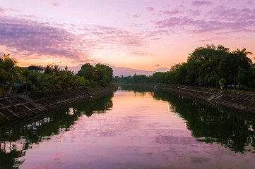 sunset over the river