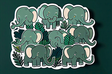  clean vector line, flat colors sticker, cartoon style, dark green leaves background
