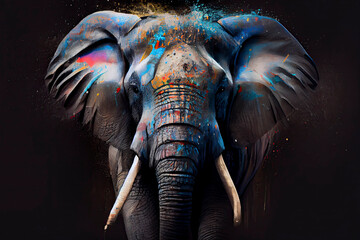 Fototapeta na wymiar Elephant made of paint, paint splater