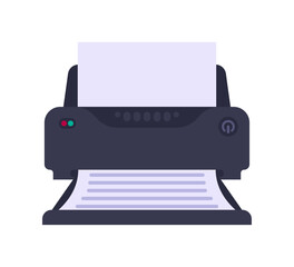 Working printer with a sheet of paper icon flat vector illustration