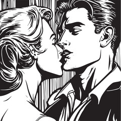 Retro illustration of a couple kissing