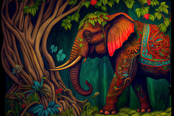 Fototapeta premium side view, an elephant in the jungle,