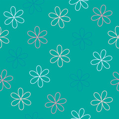 Pastel contours of flowers on a green background seamless pattern