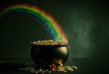 A pot of gold at the end of a rainbow. Generative ai