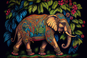 side view, an elephant in the jungle,