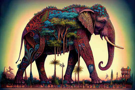Aztec Elephant Drawing Side View