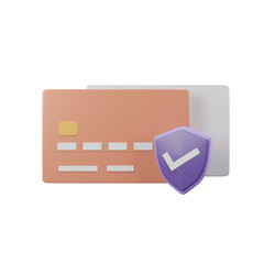 3d credit card and protective shield icon. online payment protection concept. money financial security for online shopping. 3d rendering illustration