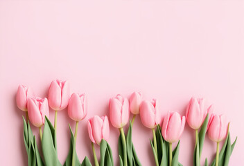 Bouquet of pastel pink colored tulips flowers on pastel pink background. Valentine's Day, Easter,...