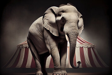 White circus elephant doing a trick
