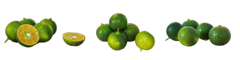 Green kumquat isolated on white