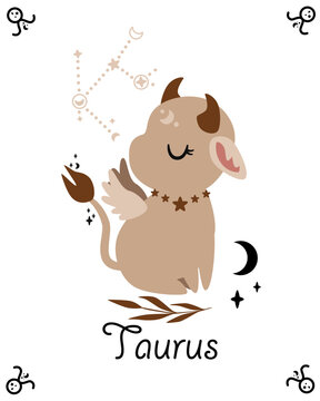 zodiac card with taurus - vector illustration, eps