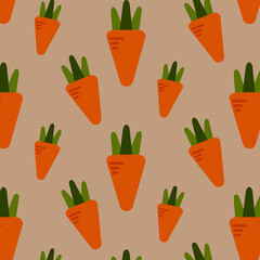 Easter carrot vector seamless pattern, holiday, food, vegetable, spring, festive, for textile, print, wallpaper, background, poster, icon, design, illustration, cute, simple, flat style, orange, green