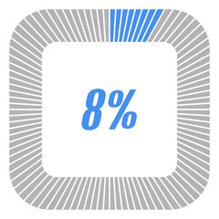 8 percent square shape percentage diagram for infographics,documents or reports. vector.
