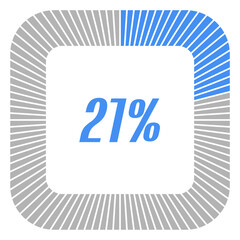 21 percent square shape percentage diagram for infographics,documents or reports. vector.