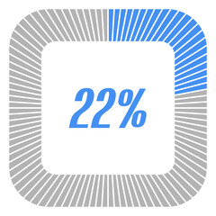 22 percent square shape percentage diagram for infographics,documents or reports. vector.