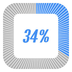34 percent square shape percentage diagram for infographics,documents or reports. vector.