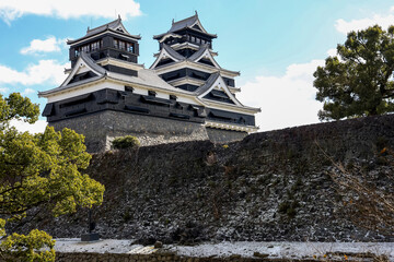 Famous Landscape of Kumamoto Castle in Northern Kyushu, Japan.after snow fall